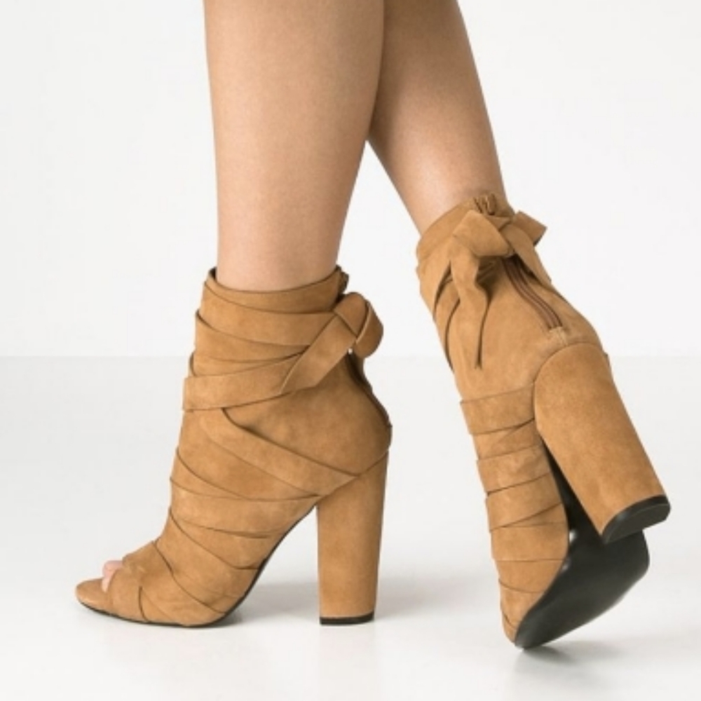Aldo peep toe booties in camel